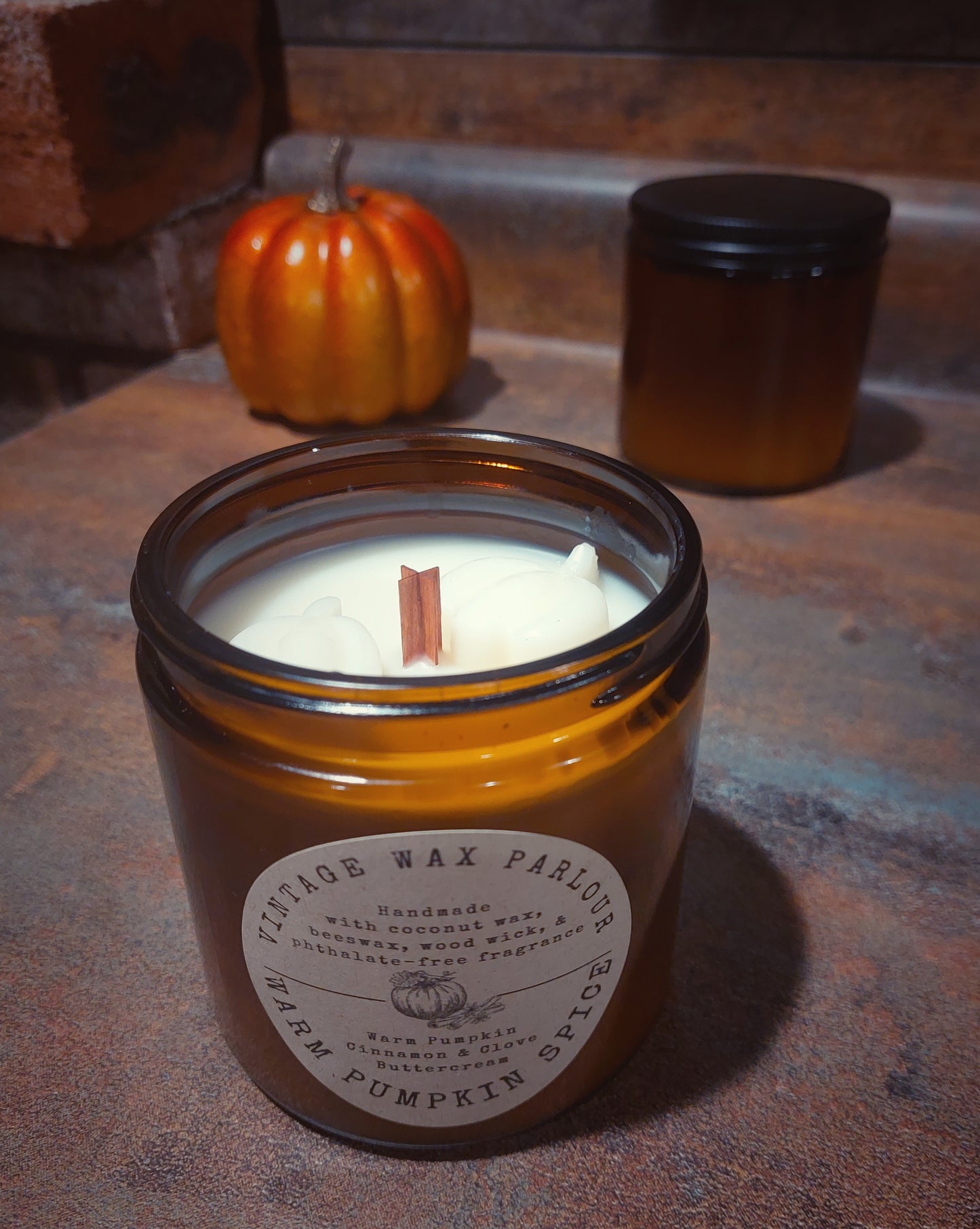 Warm Pumpkin Spice Candle in Amber Glass Jar