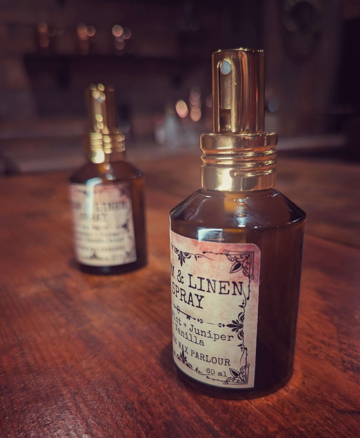 Room & Linen Spray bottles featuring vintage fragrance design for vintage home decor and handmade candle lovers.