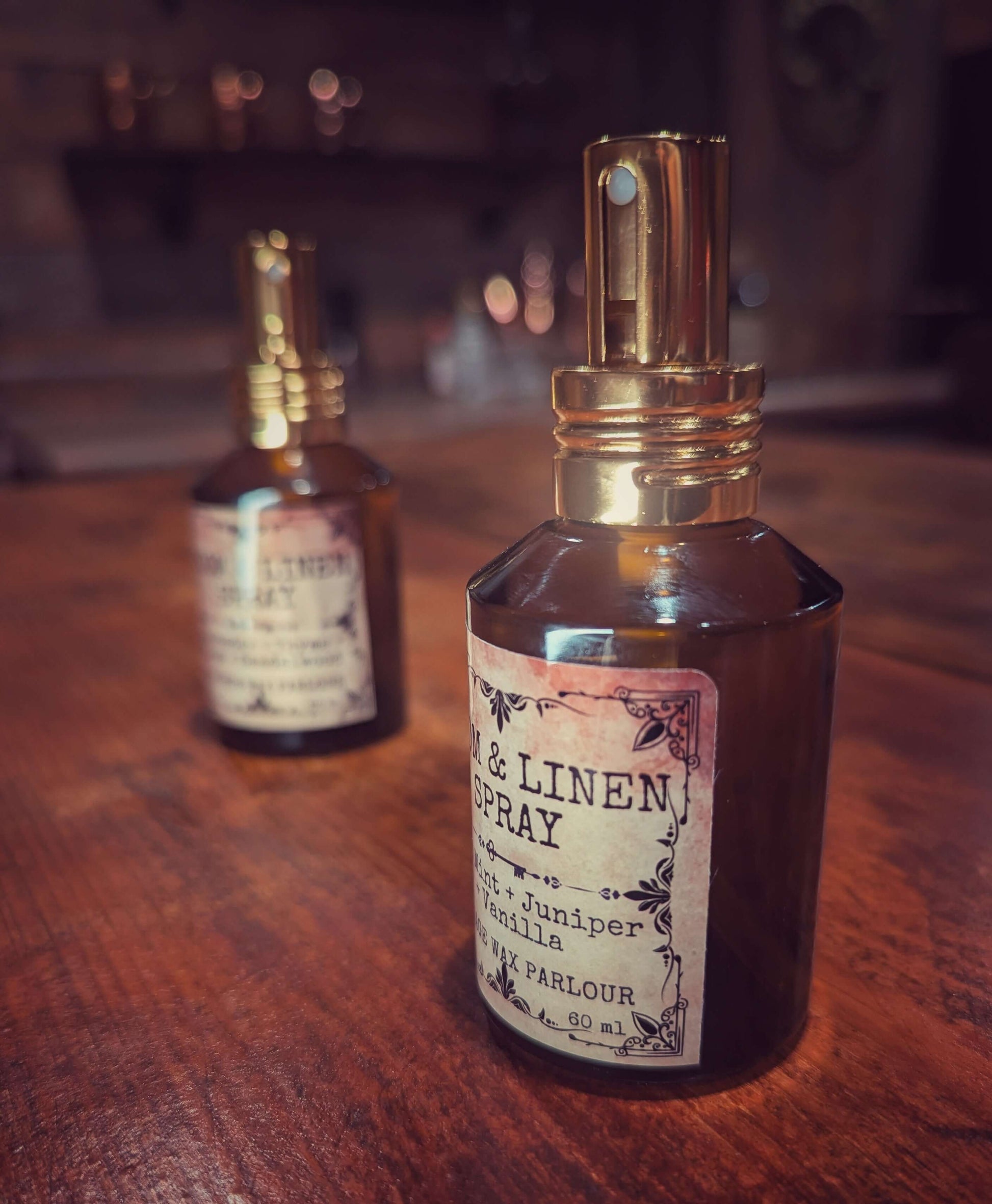 Room & Linen Spray bottles featuring vintage fragrance design for vintage home decor and handmade candle lovers.