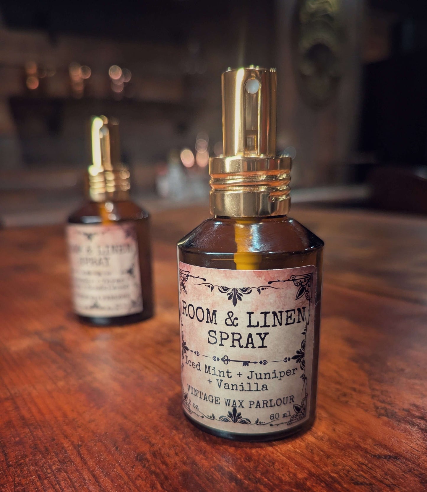 Room & Linen Spray bottle with vintage fragrance, perfect for vintage home decor and refreshing any room.