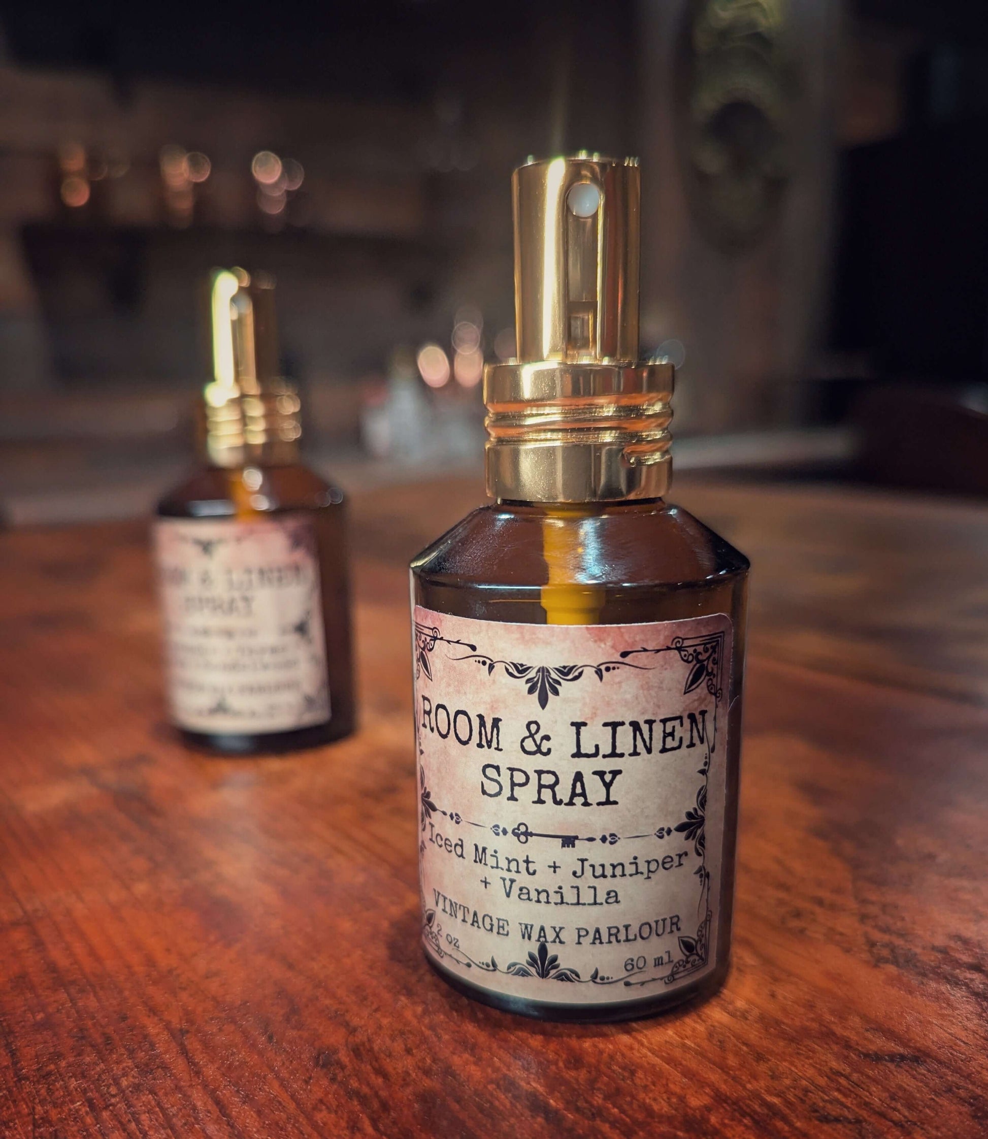 Room & Linen Spray bottle with vintage fragrance, perfect for vintage home decor and refreshing any room.